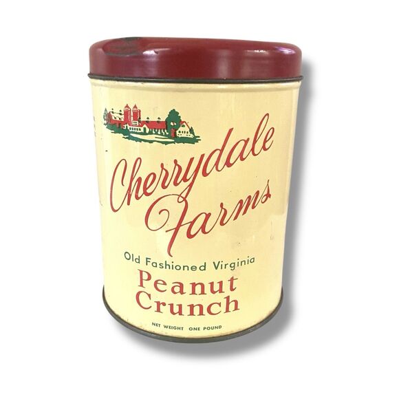 1950S VINTAGE CHERRYDALE FARMS OLD FASHIONED VIRGINIA PEANUT CRUNCH 1# TIN CAN - Picture 1 of 5